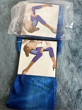 Set of 2 Blue Denim-Look Capri Leggings stockings fabric